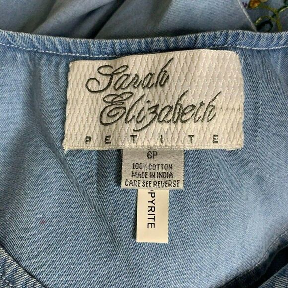 Vintage Sarah Elizabeth Dress Jacket Set 6P Denim Chambray Floral Embroidery - Picture 7 of 7